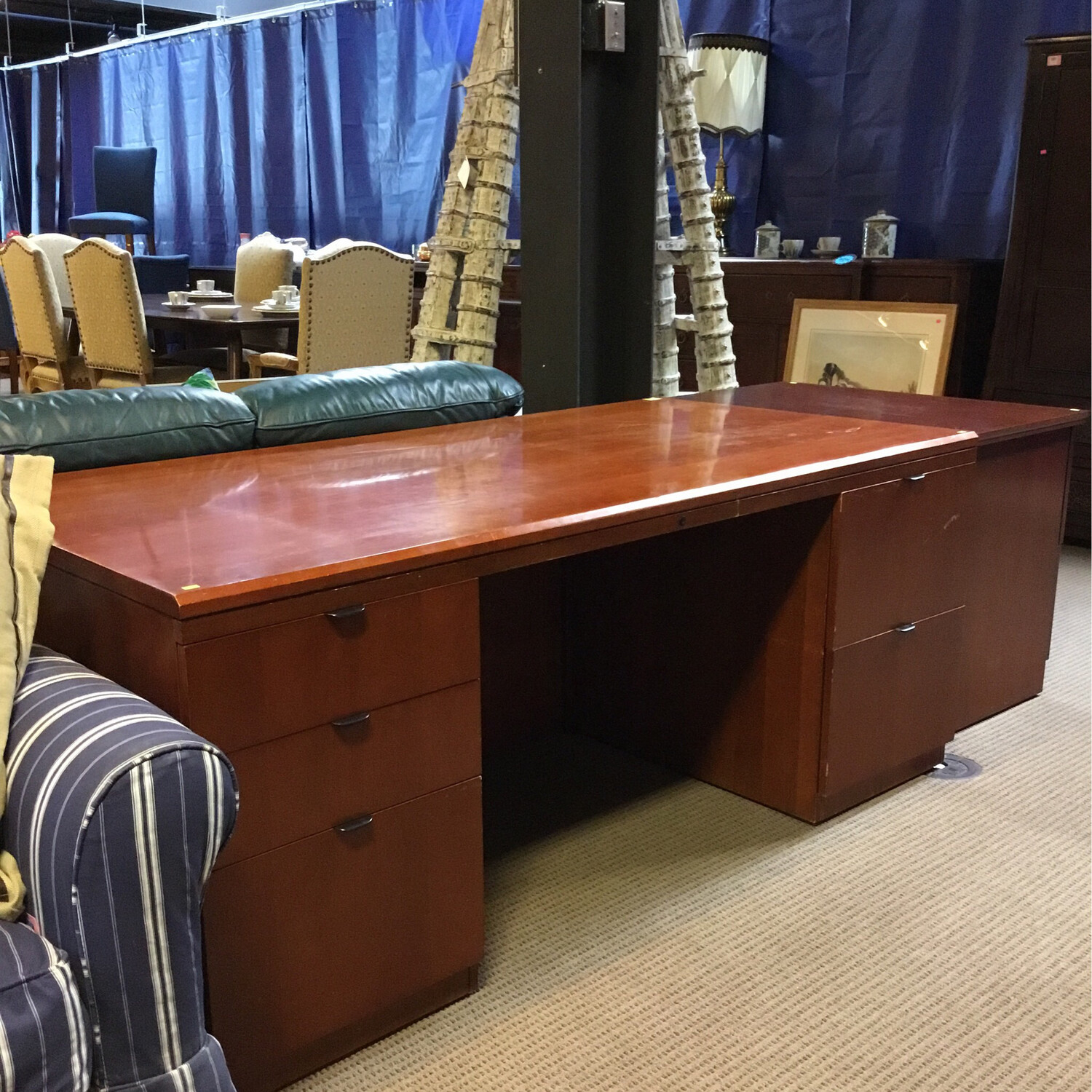 Extra Large Red Wood Desk W/ Drawers 
