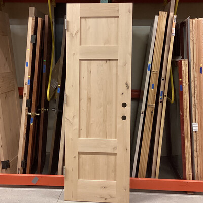 Pair of 27.75” x 84” 3 Panel Light Wood French Doors
