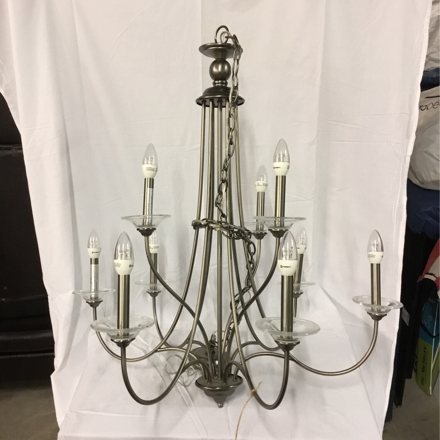 9 Arm Nickel Chandelier with LED Bulbs