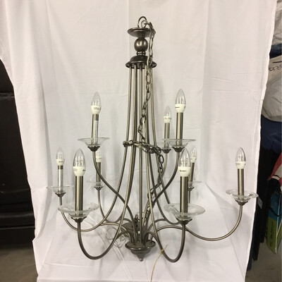 9 Arm Nickel Chandelier with LED Bulbs