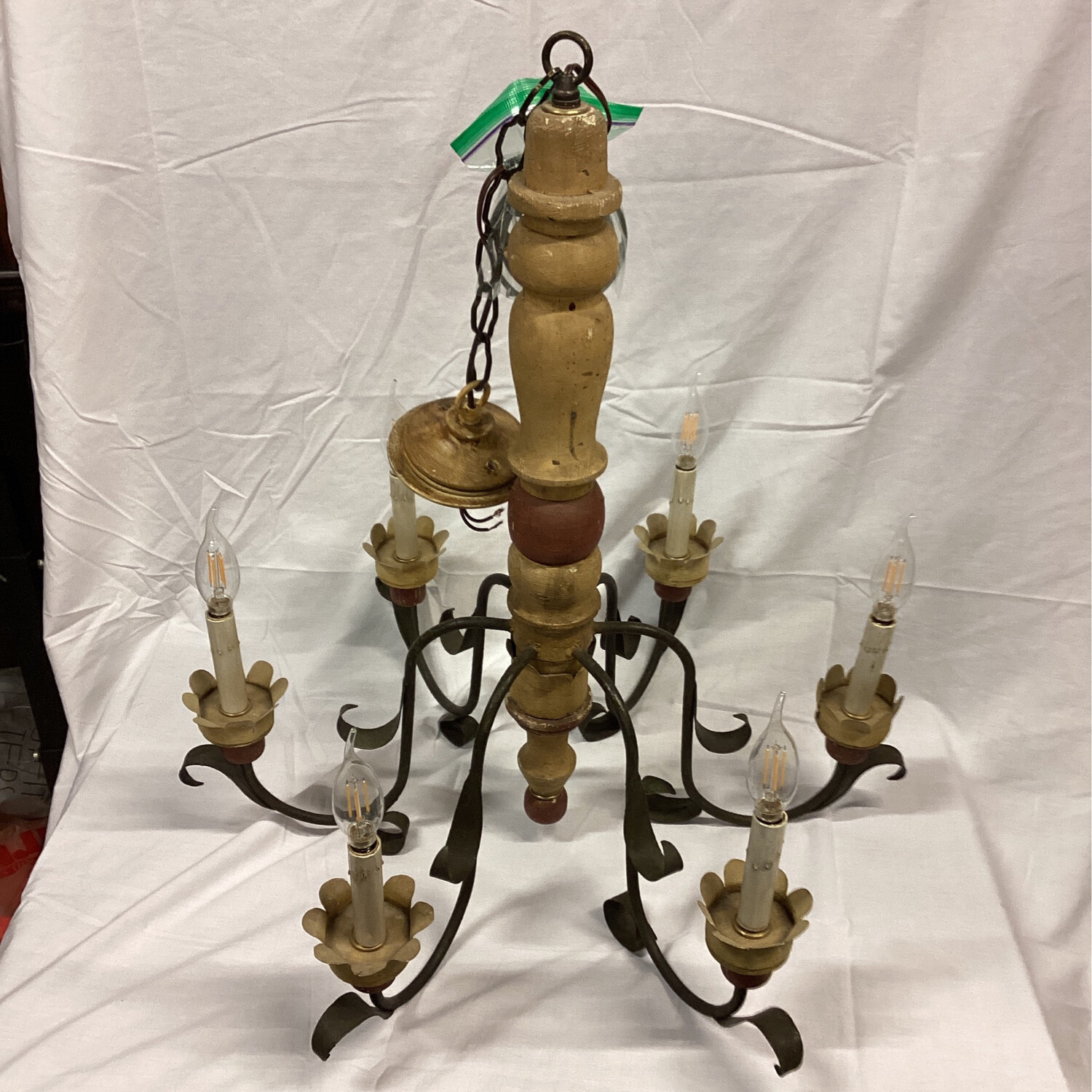 6 light Brown & Red Turkish Chandelier w/ Candle Style Light Stems