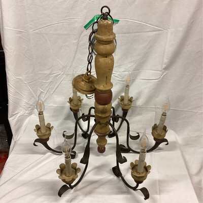 6 light Brown & Red Turkish Chandelier w/ Candle Style Light Stems
