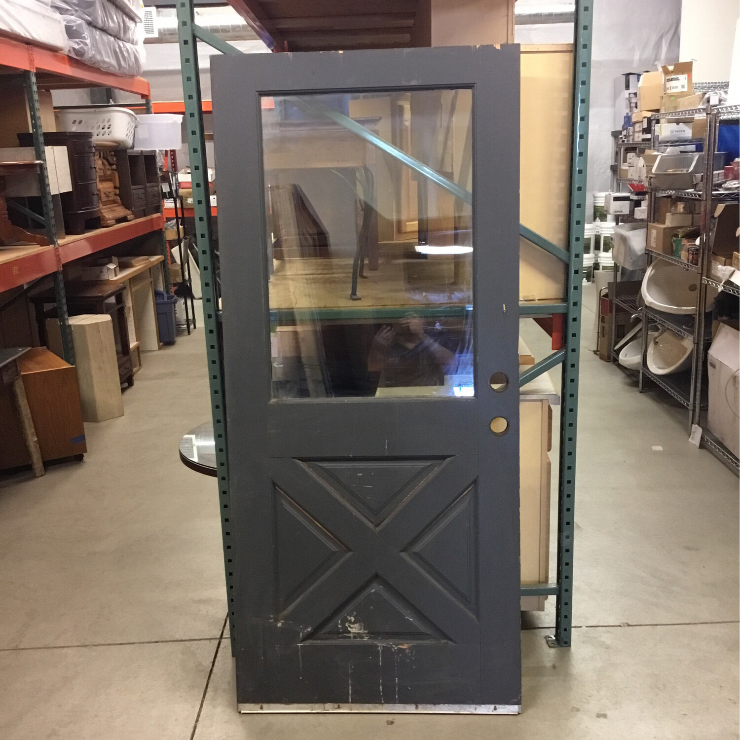 35.75” x 80” 1 Wood and 1 Glass Panel Double Pane Blue Door