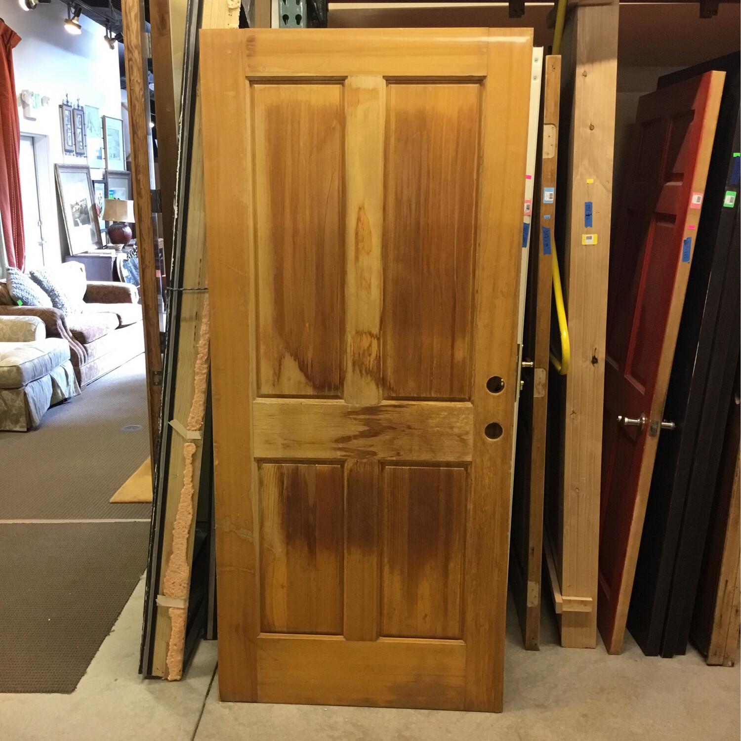 35.75” x 80” 4 Panel Brown Wood Door