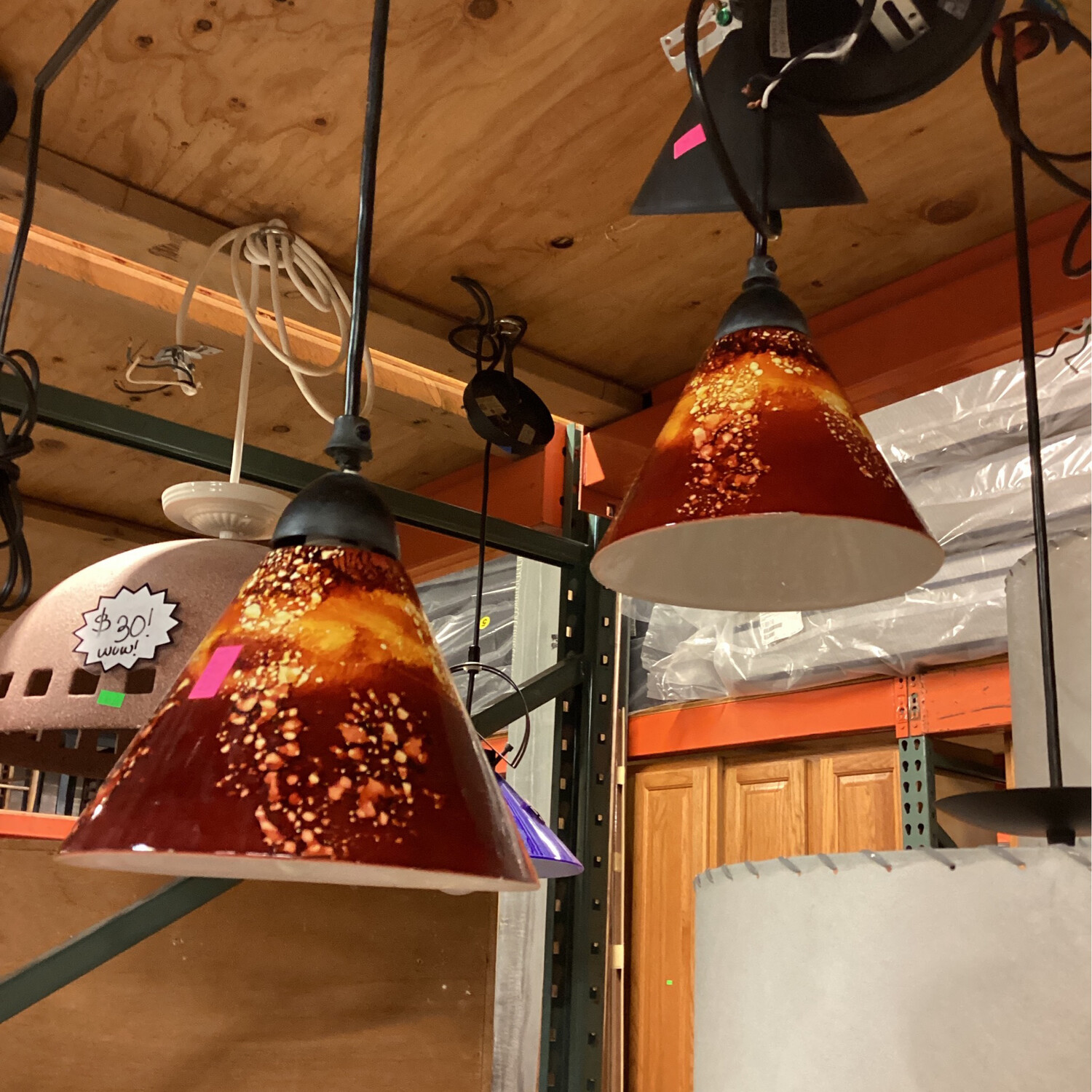 Red Painted Glass Pendant Light