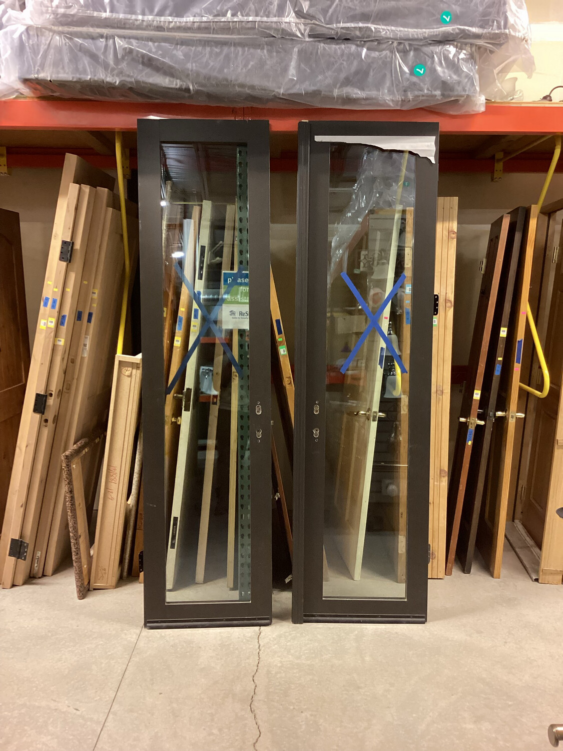 50” x 93” 1 Glass Panel Dark Brown Double Door