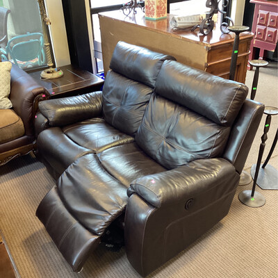 Love Seat, black leather electric recliner 