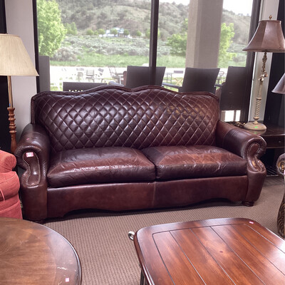 Studded Chocolate Leather Couch