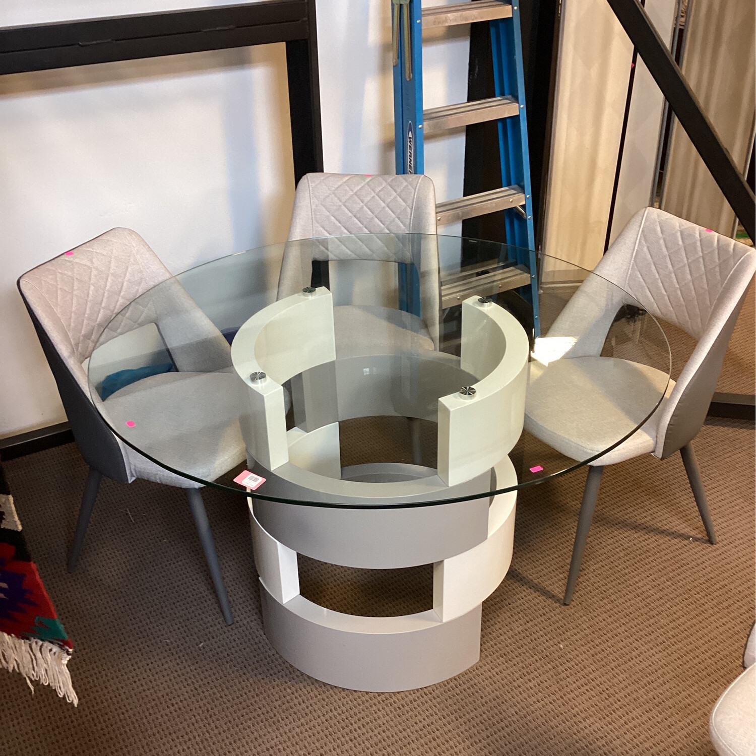 Modern Round Glass Table N' 4 Chair Set 