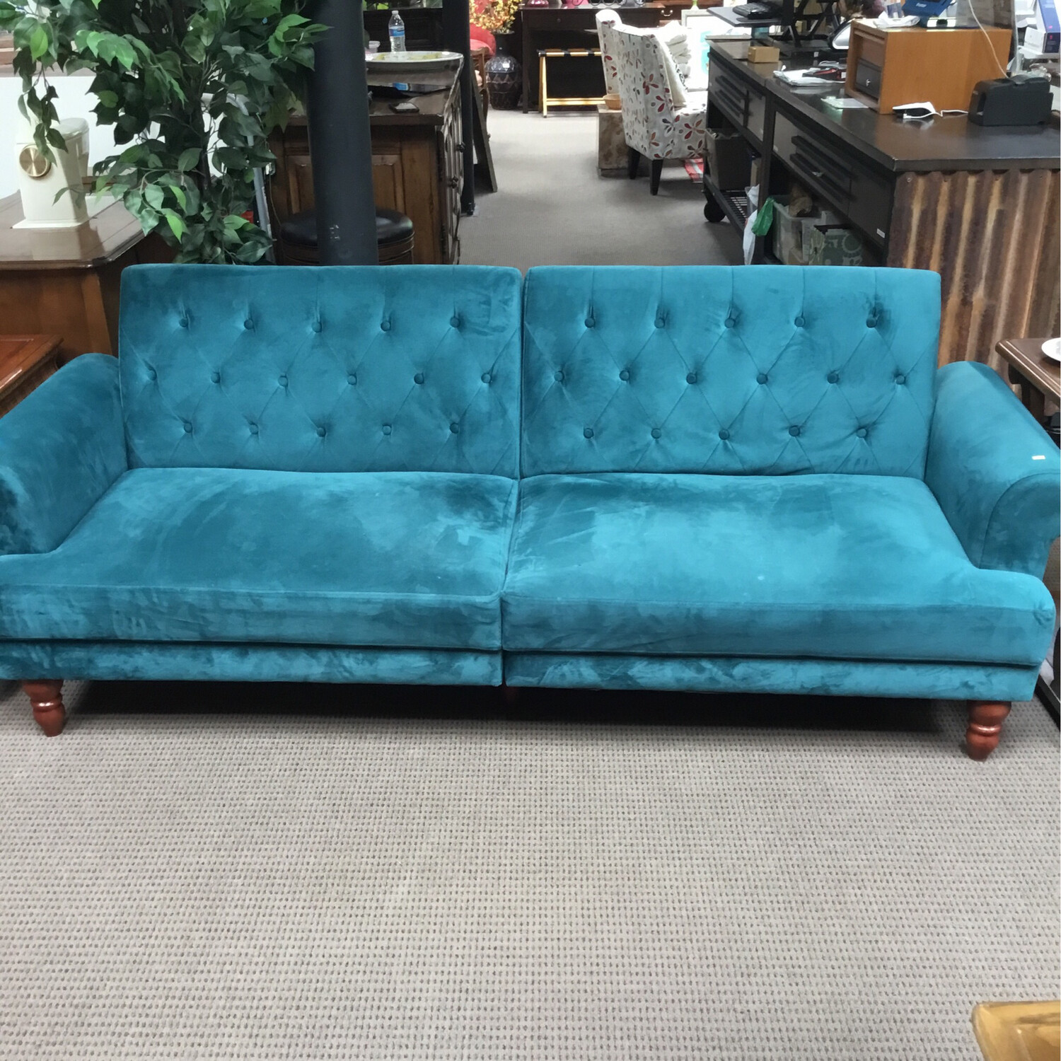 Tufted Teal Convertible Sofa