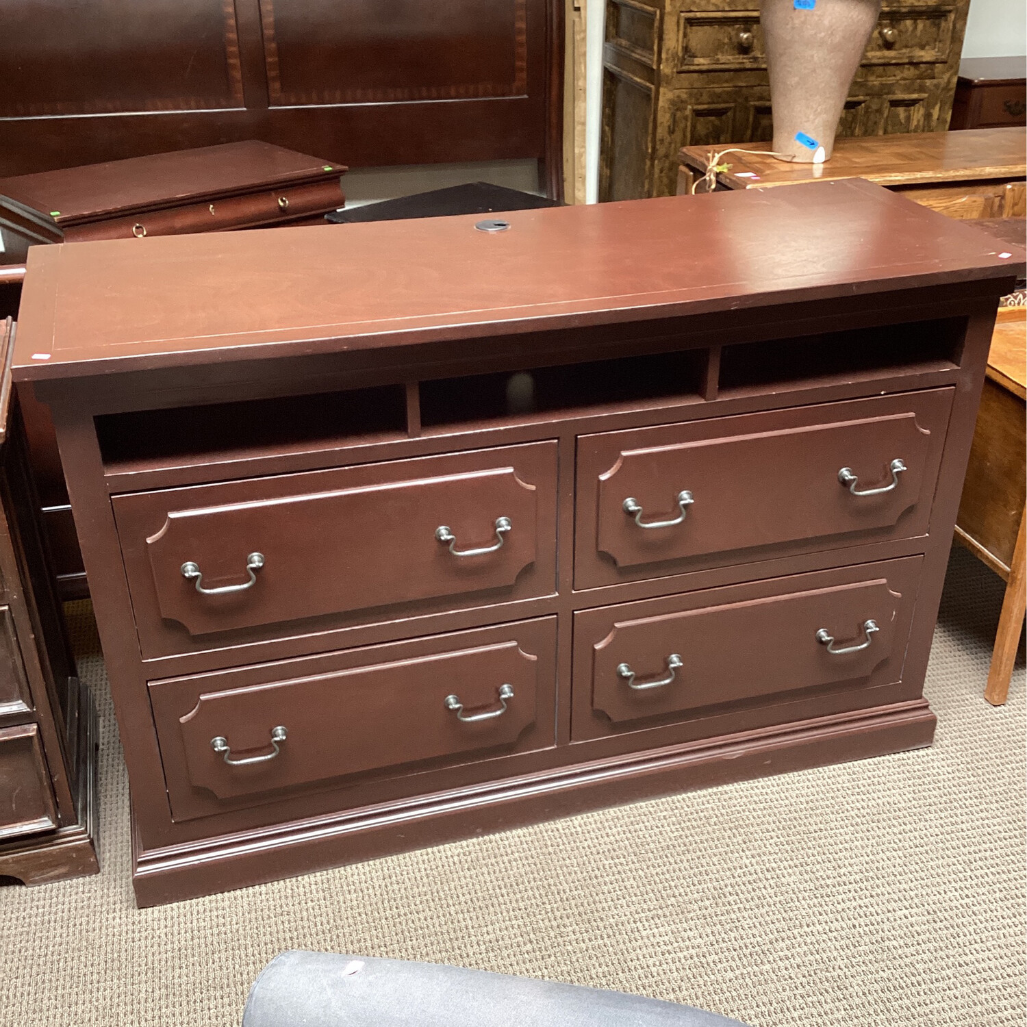 Dark Wood TV Stand 4 Drawers