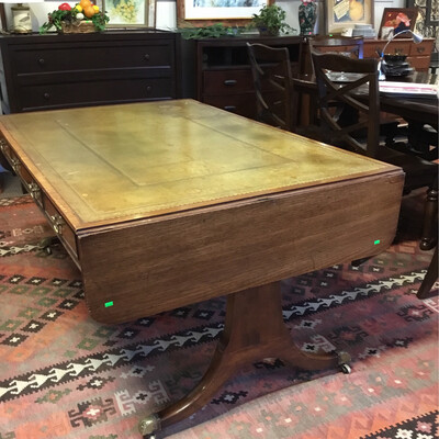 Drop Leaf Dining Table w/Embossed Leather Center