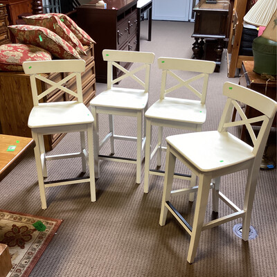 White Wood Counter Height Bar Stool Set of 4