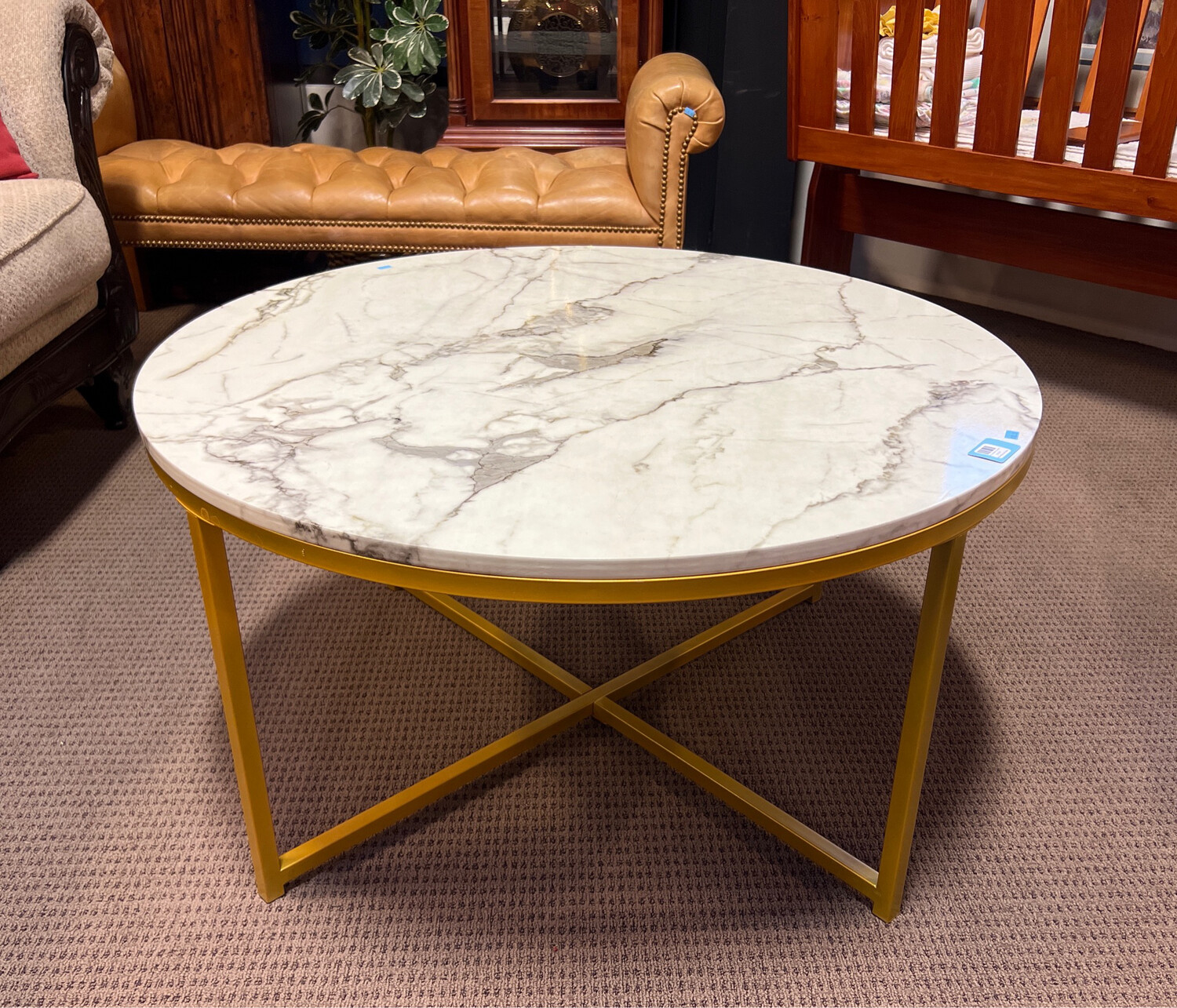 Faux Marble Circle Top Coffee Table 