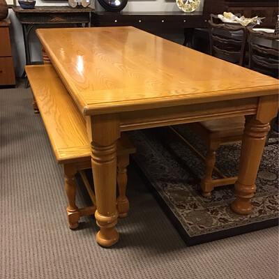 Handcrafted Wood Dining Table w/Matching Benches