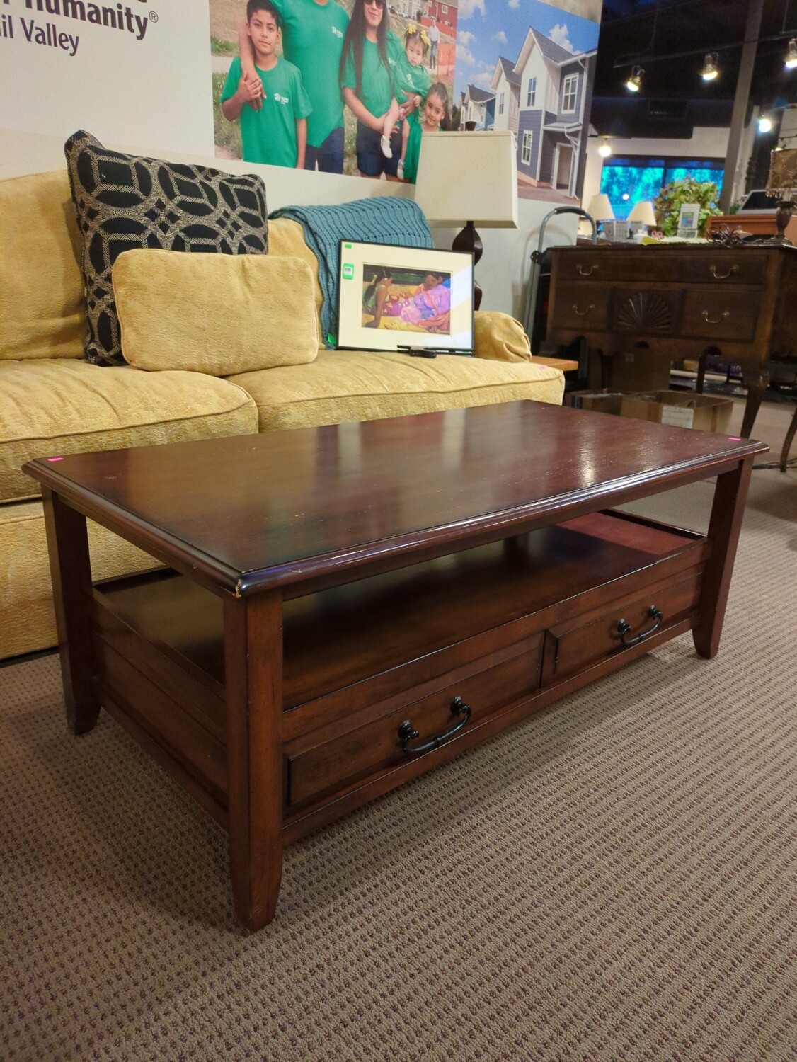 Dark Wood 2 Drawer Coffee Table