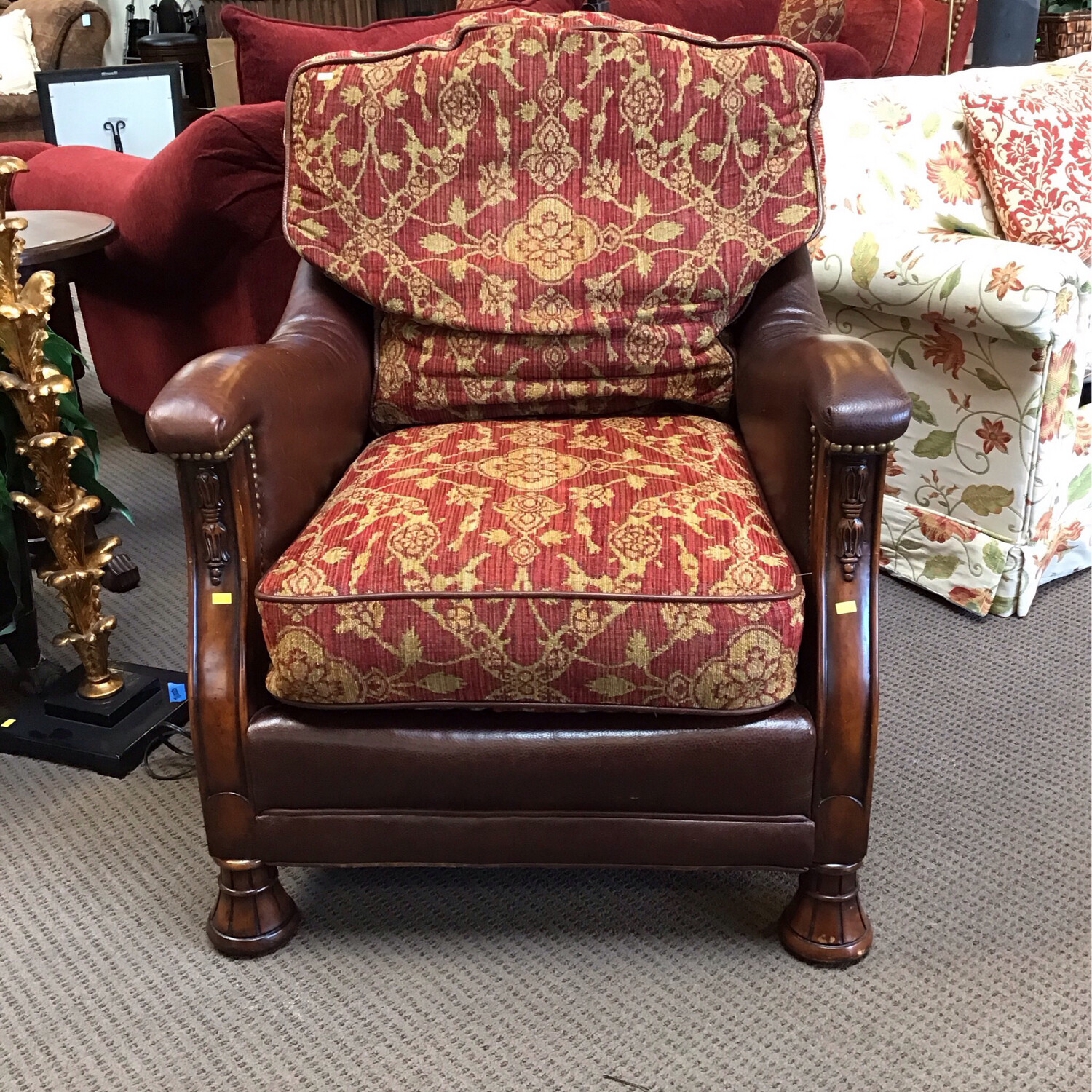 Sherrill Furniture Red & Gold Studded Armchair