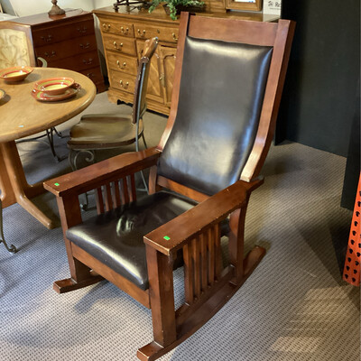 Leather and Wood Rocking Chair