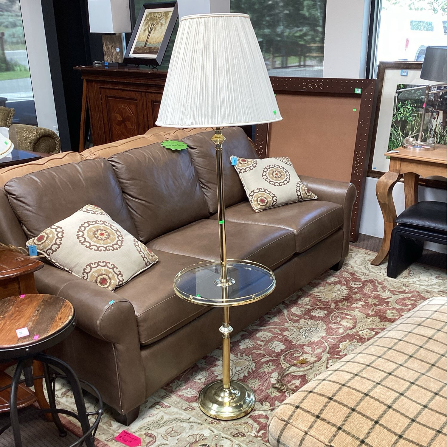 Gold Floor Lamp with Glass Table