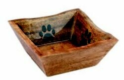 Advance Pet Square Wood Bowl With Paw Print Medium Dog