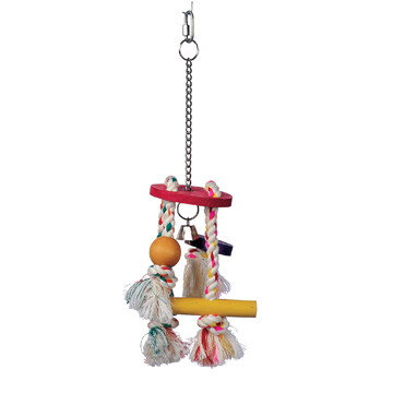 Living World Junglewood Bird Toy - Rope Chime with Round Top, Bell Bead, Block, Cylinder and Peg with Hanging Clip