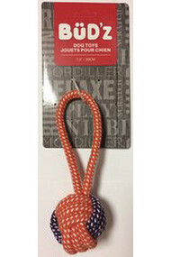 Budz Rope Monkey Fist With Loop Dog Toy Orange And Purple 7.5In