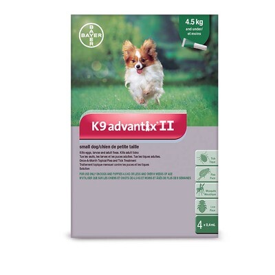 K9 ADVANTIX II FLEA+LICE+MOSQUITO, SMALL DOG UNDER 4.5KG 0.4ML, 4 DOSES