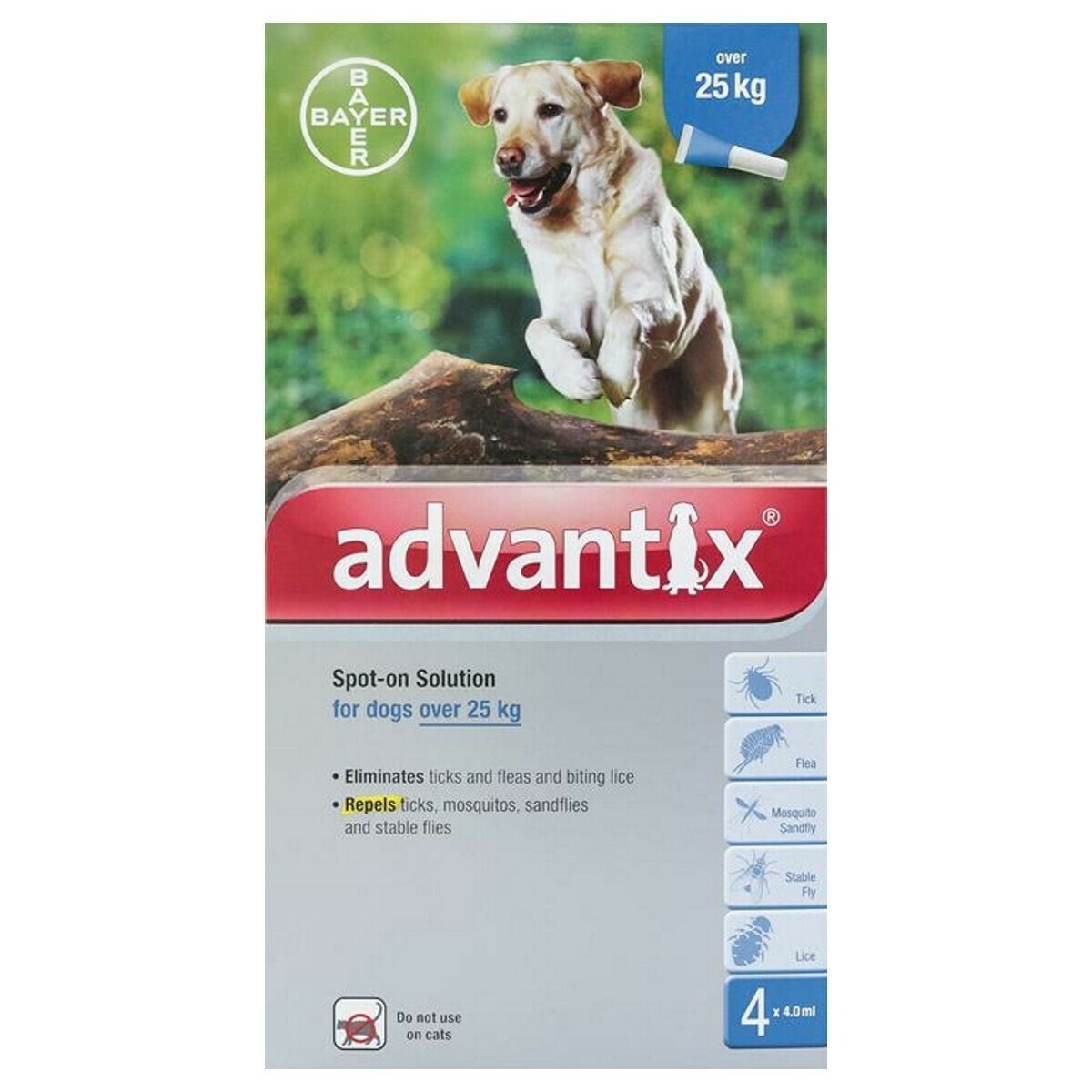 K9 ADVANTIX II FLEA+LICE+MOSQUITO, XLARGE DOG OVER 25KG 4.0ML, 4 DOSES