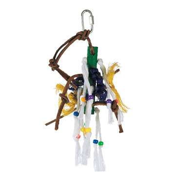 Living World Junglewood Bird Toy - Small Wood Peg with Ropes, Leather Strips