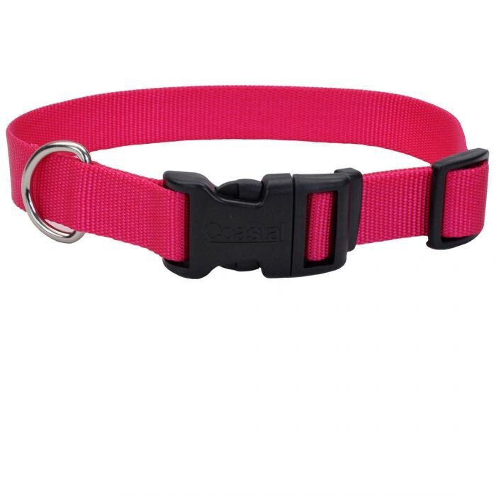 COASTAL Adjustable Nylon Collar w Tuff Buckle PinkFlamingo Dog 3/4x14-20in