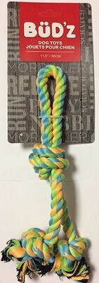 Bud-Z Rope Double with 3 Knots Green and Yellow Dog 11.5in