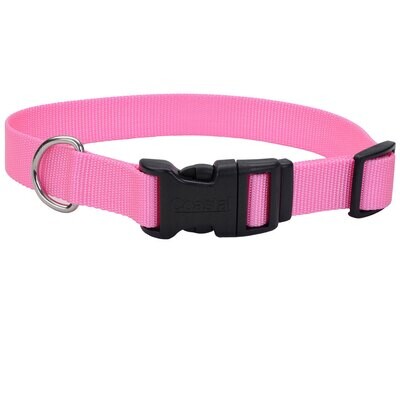 Coastal Adjustable Nylon Collar w Tuff Buckle Bright Pink Dog 3/8X8-12"