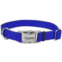 Coastal Adj Nylon Collar w Titan Metal Buckle Blue Dog 1"x14-20in