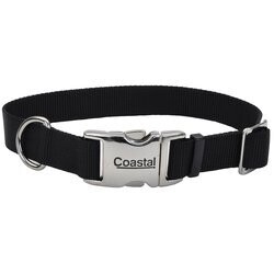 COASTAL Adj Nylon Collar w Titan Metal Buckle Black Dog 5/8x10-14in