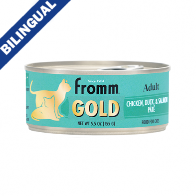 FROMM GOLD ADULT CHICKEN, DUCK, & SALMON PT FOOD FOR CATS 12 X 5.5OZ