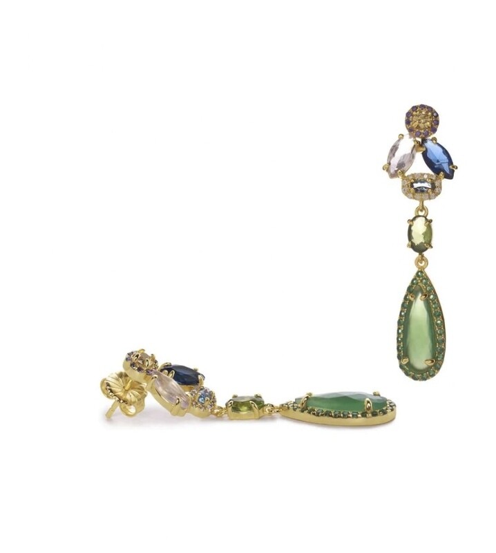 Pendientes Largos Piedras Plata