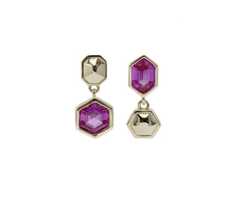 Conjunto plata en tonos fucsia y dorado