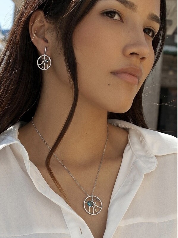 Conjunto Plata con circonitas y aguamarinas