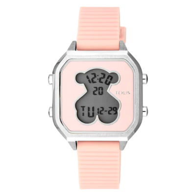 Reloj Digital D-Bear Acero con Silicona rosa