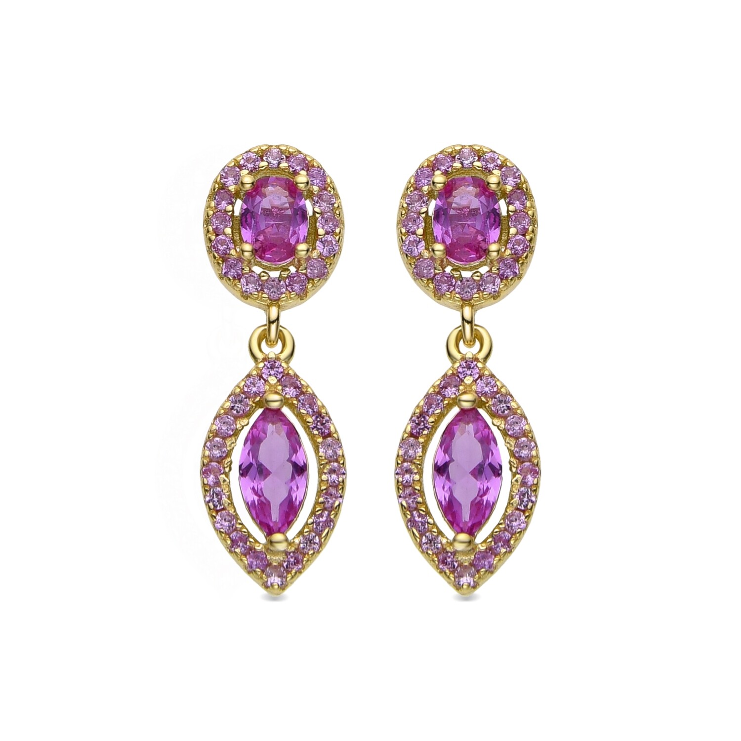 Pendientes Plata Chapada Piedras Fucsias
