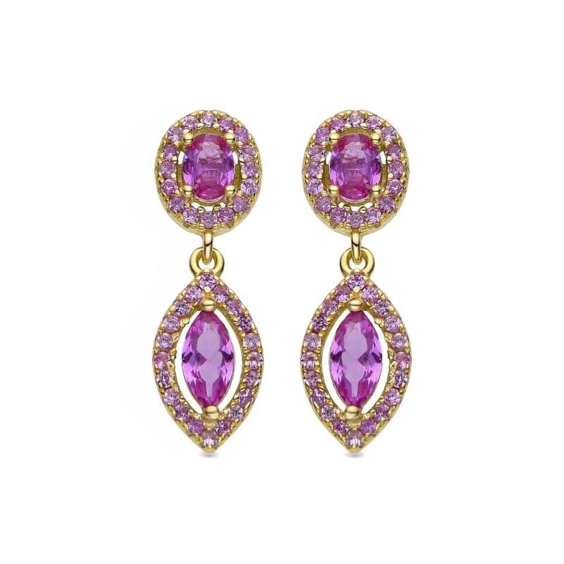 Pendientes Plata Chapada Piedras Fucsias