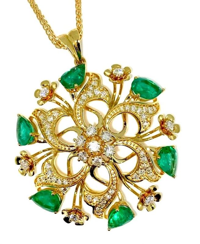 Emerald Diamond Pendant Necklace with