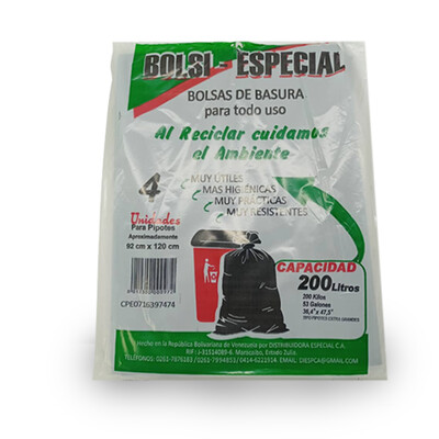 BOLSI-ESPECIAL BOLS P/BASURA 200LT 4UN