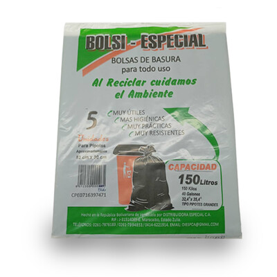 BOLSI-ESPECIAL BOLSA P/BASURA 150LT 5UN