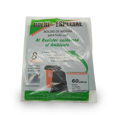 BOLSI-ESPECIAL BOLSA P/BASURA 60LT 8UN*Producto disponible en pocas horas!!