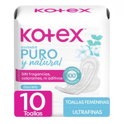 KOTEX TOALLA SANITARIA ULTRAFINA PURO Y NATURAL 10UND