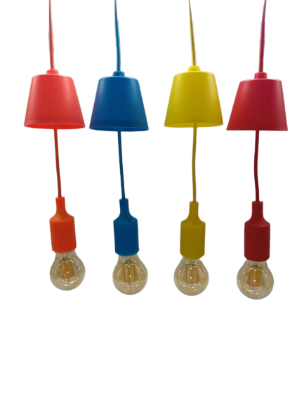 LAMPARA PLASTICA COLGANTE ROSCA E27-1MT AJUSTAB COLOR SURTIDO