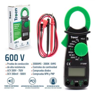 PROBADOR DE VOLTAJE 600V DIGITAL DE GANCHO TROEN