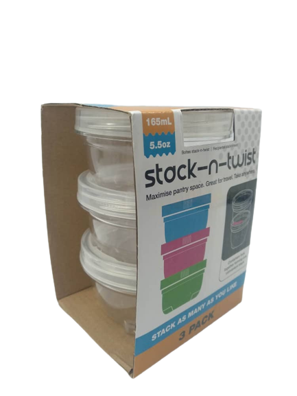STACK CONTENEDOR PLASTICO C/TAPA ENROSCABLE 3PACK 165ML UBL REF-KS0519