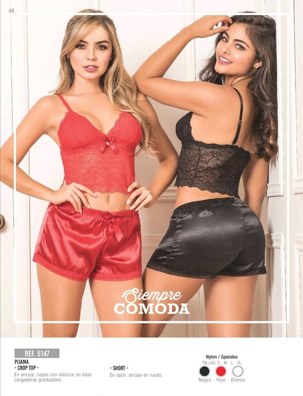Pijamas sexy crop top y short seda